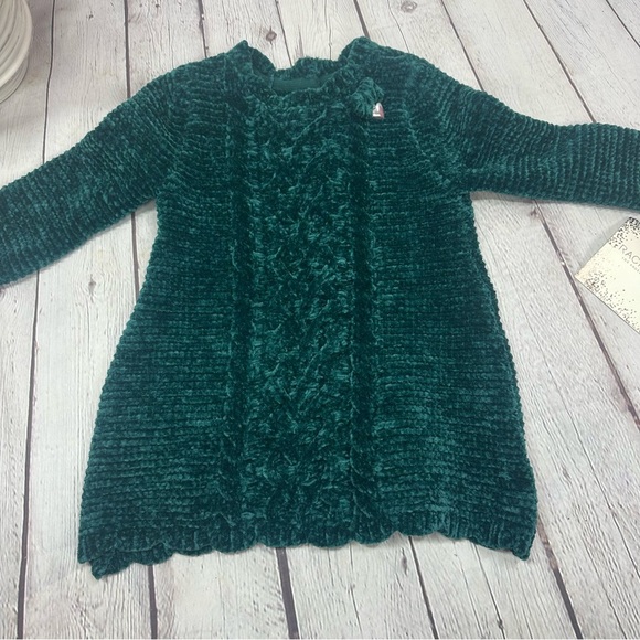 NWT Rachel Zoe Green chenille Cable Knit Sweater dress sz 6-9 scalloped hem - Picture 1 of 9